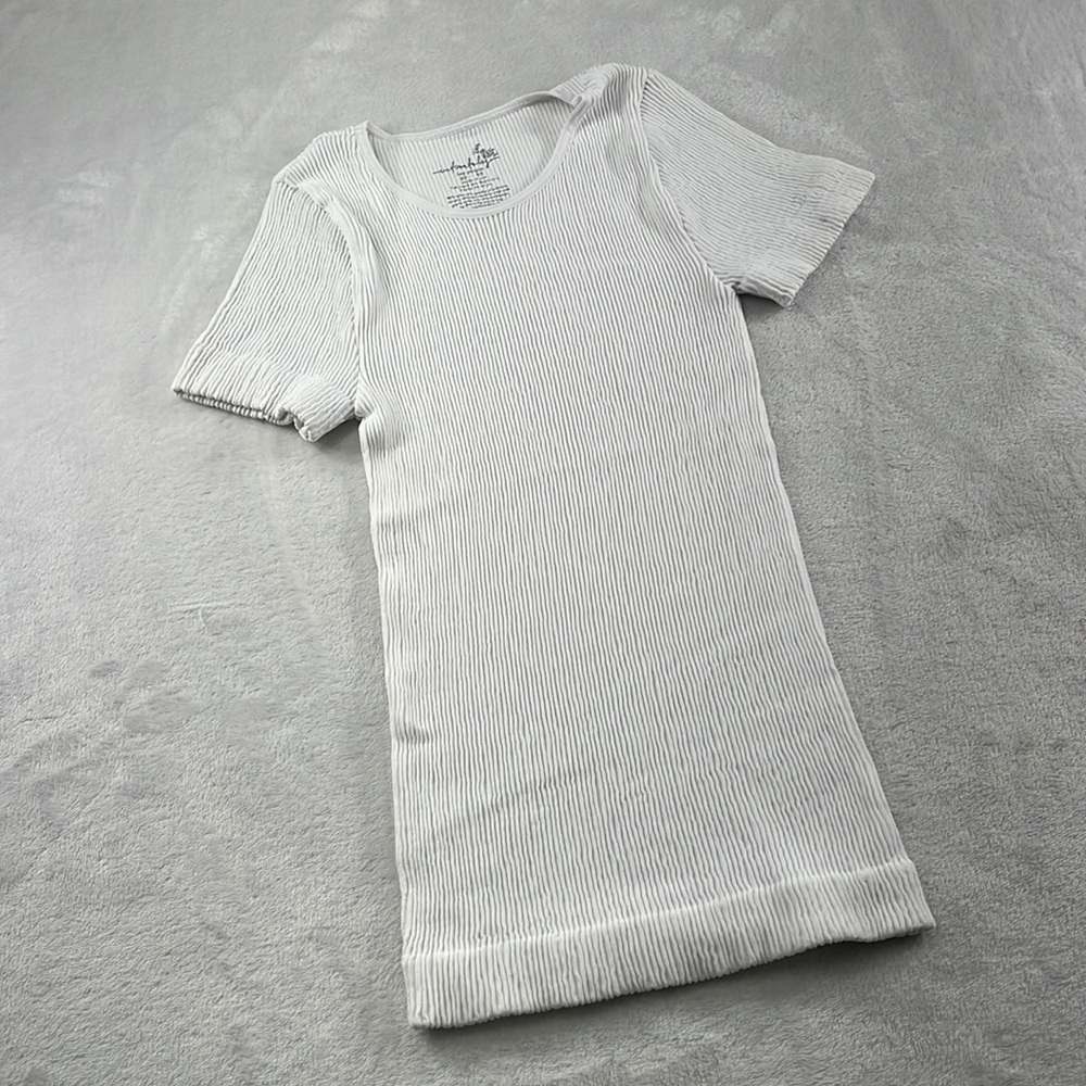 NEW Intimately Free People XS S Super Stretchy White Textured Short Sleeve Top